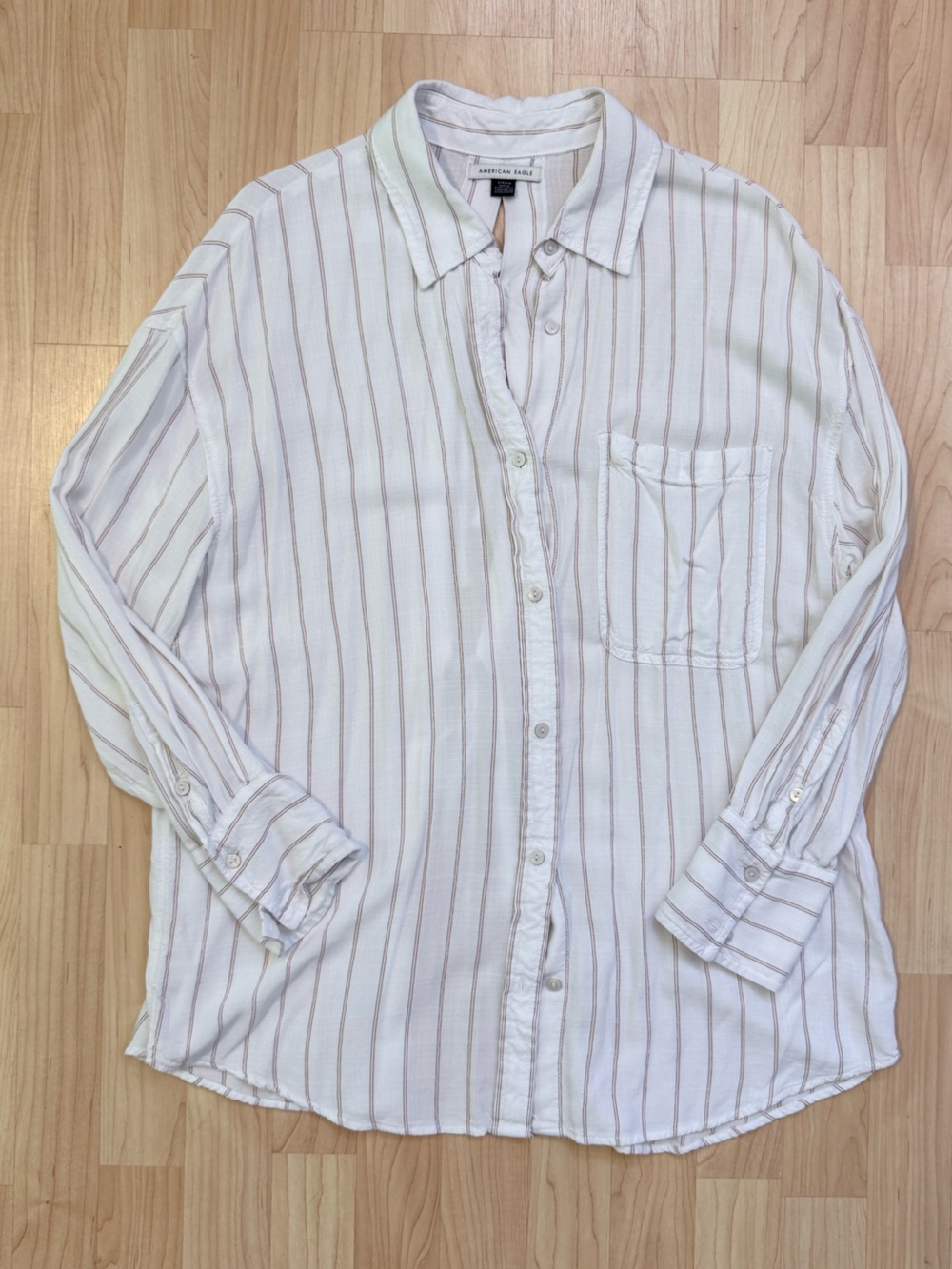 American Eagle White Striped Long-Sleeve Button-Up Shirt -Women’s Small